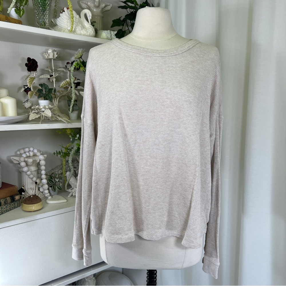 Faherty Waffle Knit Crew Cream Long Sleeve Top XL